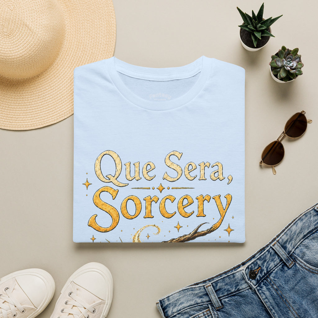 Que Sera Sorcery T-Shirt | Tabletop Gaming D20 Magic Dice Phrase