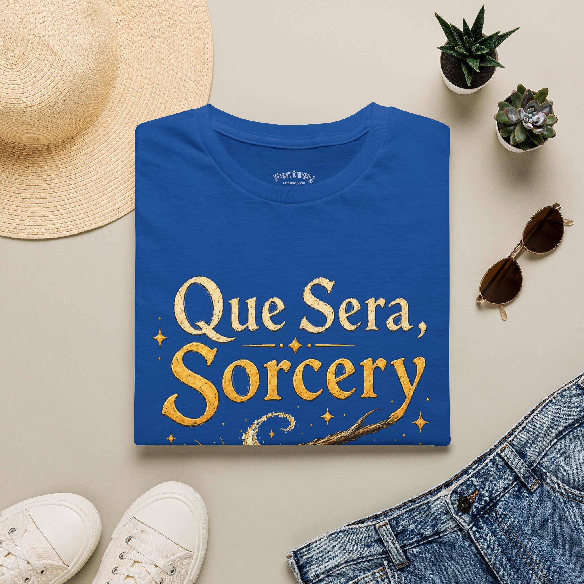 Que Sera Sorcery T-Shirt | Tabletop Gaming D20 Magic Dice Phrase